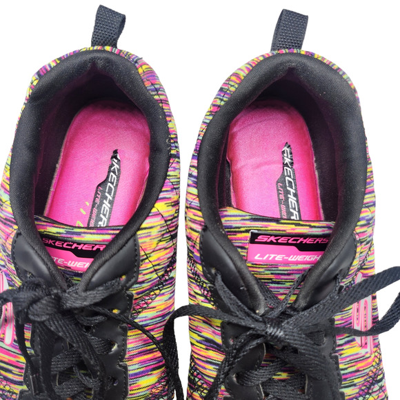 Skechers Shoes Womens 8 Rainbow Striped Neon Abstract Lite Weight Tennis Running - Picture 8 of 11